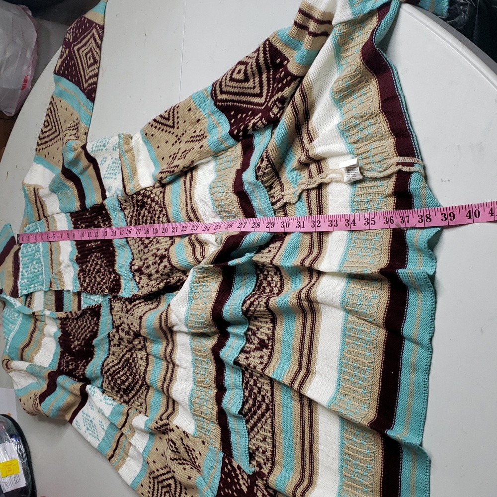 Love Cotton Knit Southwestern Asymmetric Long Line Open Front Cardigan Size M/L - Picture 12 of 14